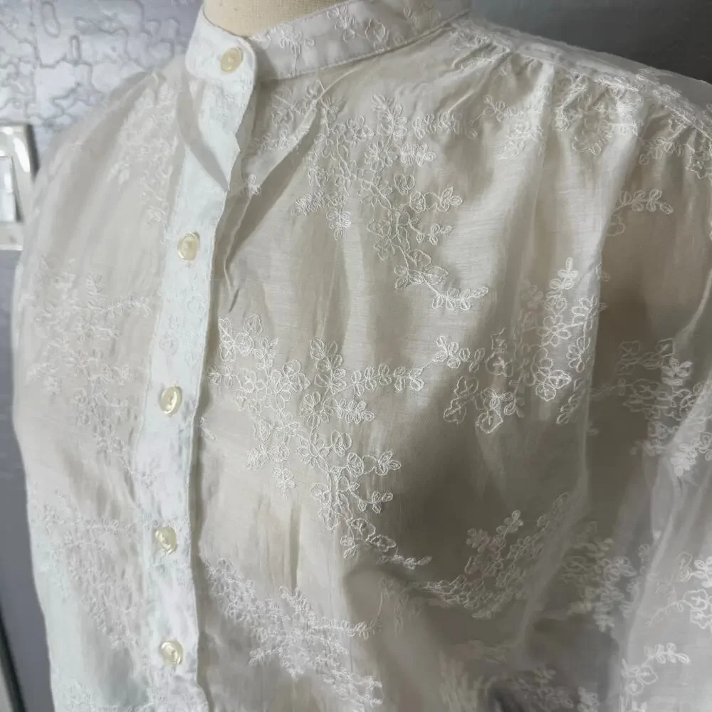 Gap Sheer Voile Floral Shirt, White, S 798004 - Picture 3 of 6